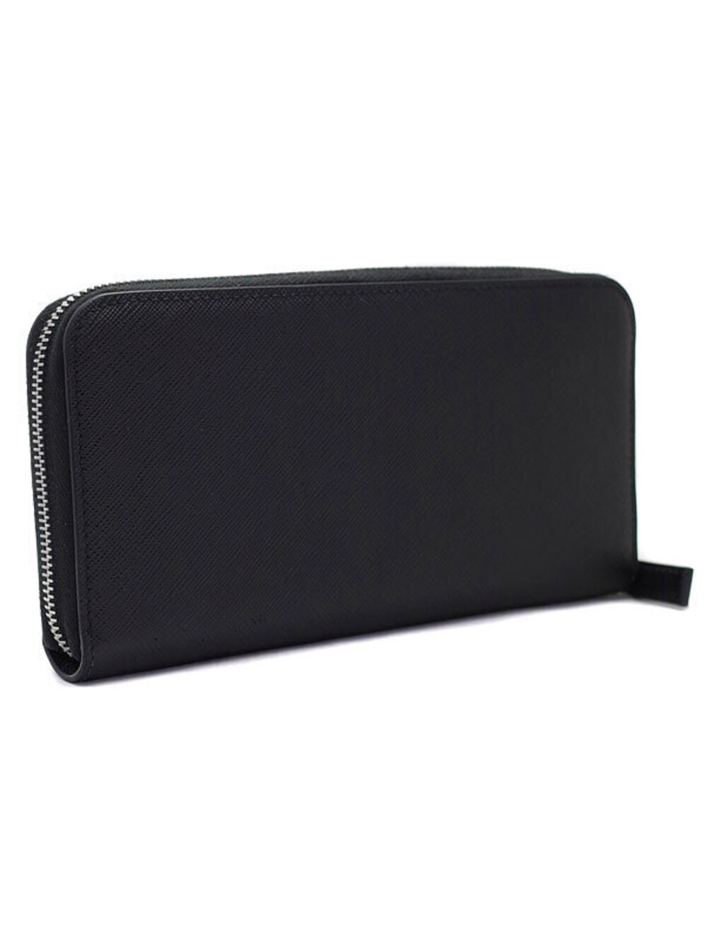 Prada Zipper Saffiano Long Round Around Zip Wallet Embossed Leather Black